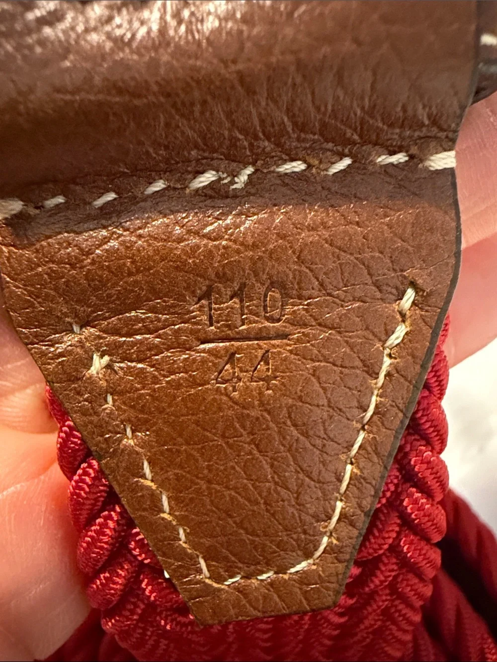 Red Woven Rope Belt with Brown Leather Accents